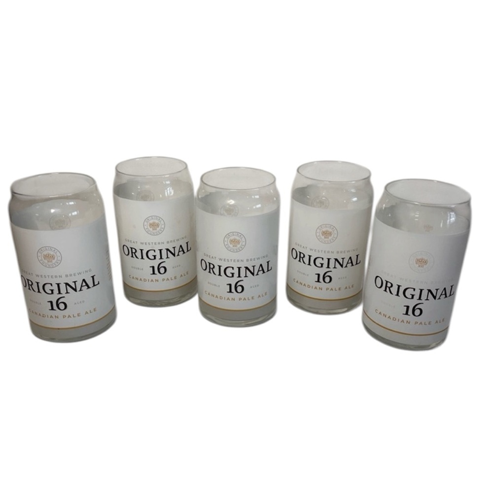 Original 16 Glass Set - shaped like a beer can. Fun. Unique.